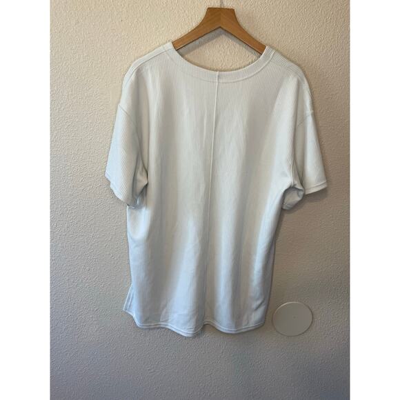 Lululemon Off White Softstreme Ribbed Relaxed Fit V Neck Short Sleeve Tee Size 8 - Picture 5 of 10